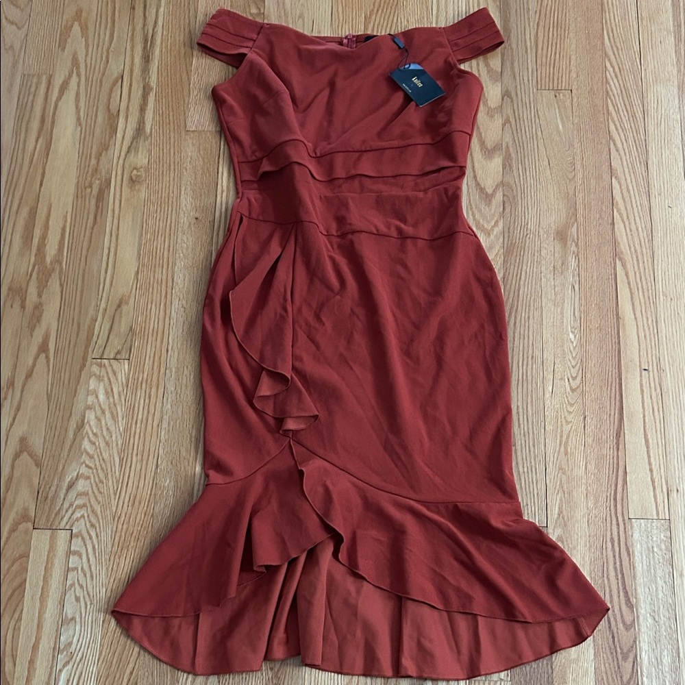 Chic Asymmetrical Off-Shoulder Dress in Rust